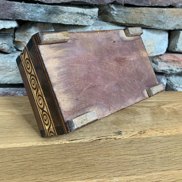 Jewelry Treasure Box Pyrography Wood Burning Red Velvet Lined Bohemian Decor - Picture 7 of 10